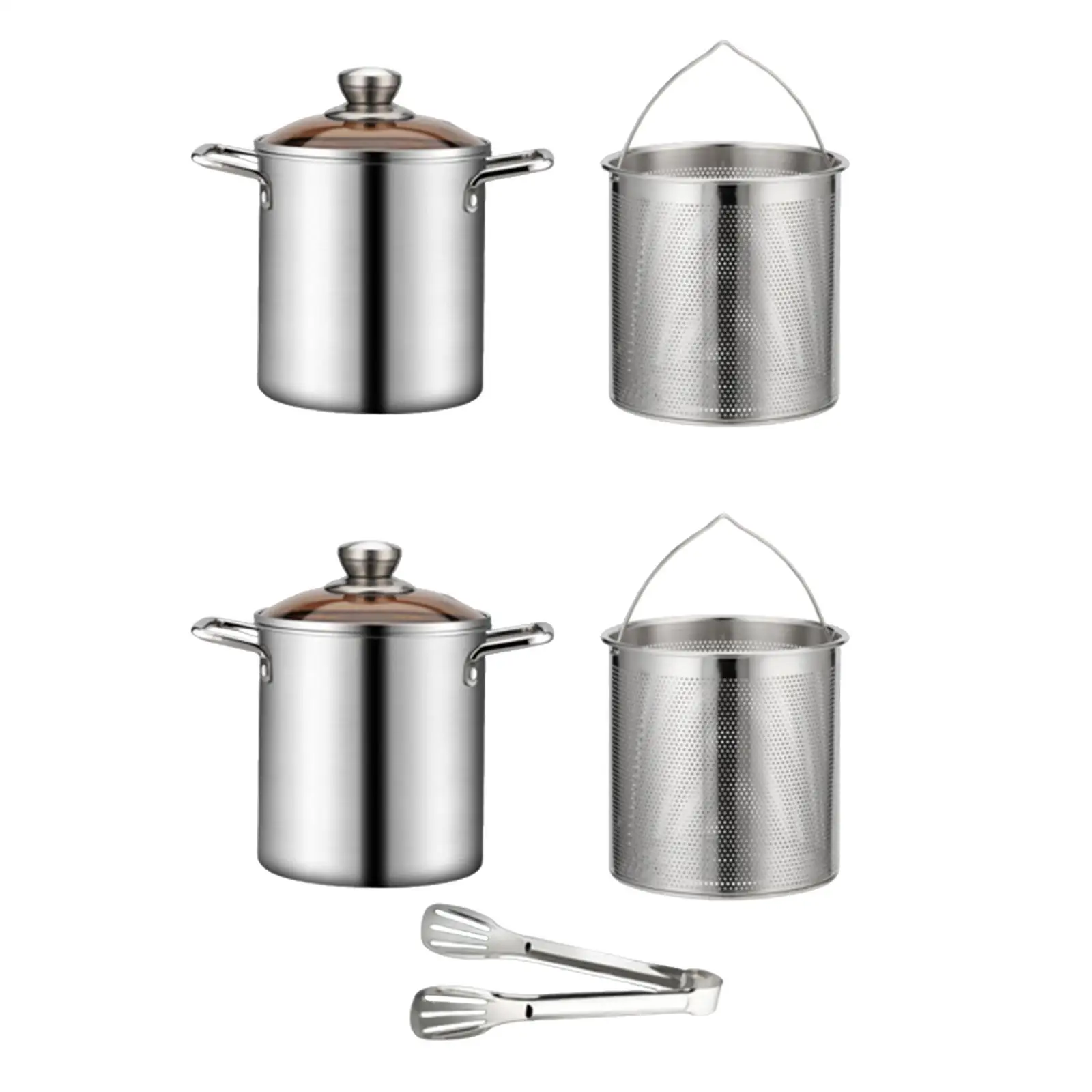 Stainless Steel Stockpot with Basket Nonstick Double Handle Reinforced Bottom Cookware Turkey Fryer Pot Heavy Duty Cooking Pot