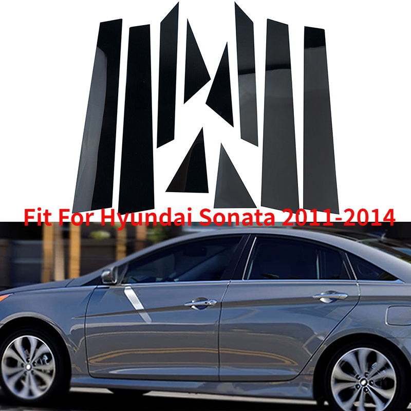 Für Hyundai Sonata 2011 2012 2013 2014 2015 2016-2023 6/10 Stücke Auto Säule Beiträge Tür Fenster Trim Abdeckung Aufkleber glänzend Schwarz – Detail 1