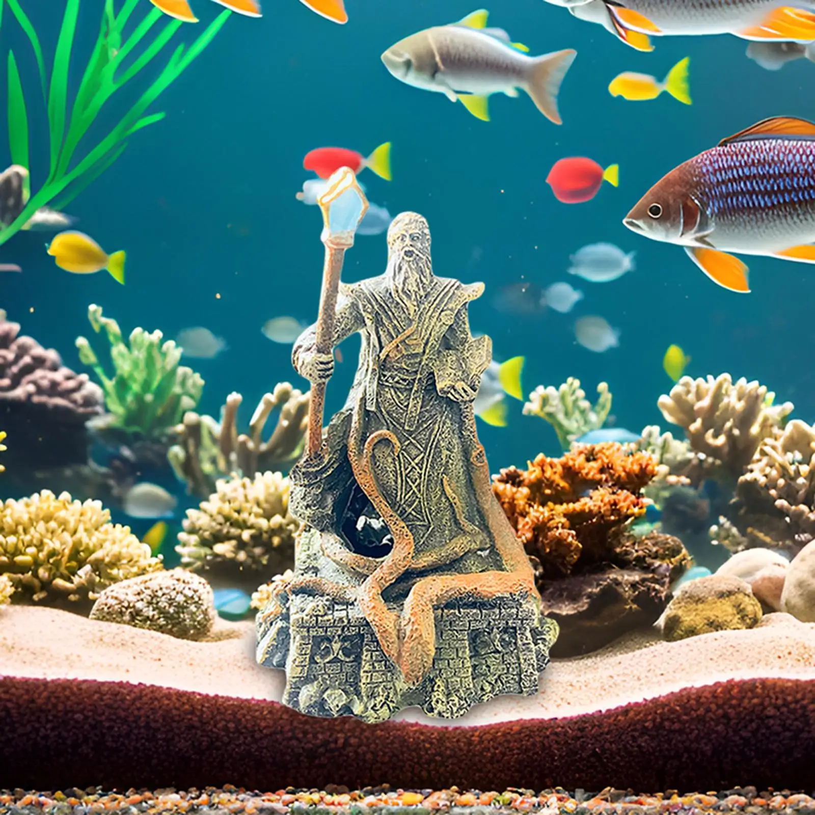 Aquarium Decoration Mage Figurine Resin Desktop Statue Hideout Cave Fish Tank Decor for Micro Landscape Garden Lawn Patio Gift
