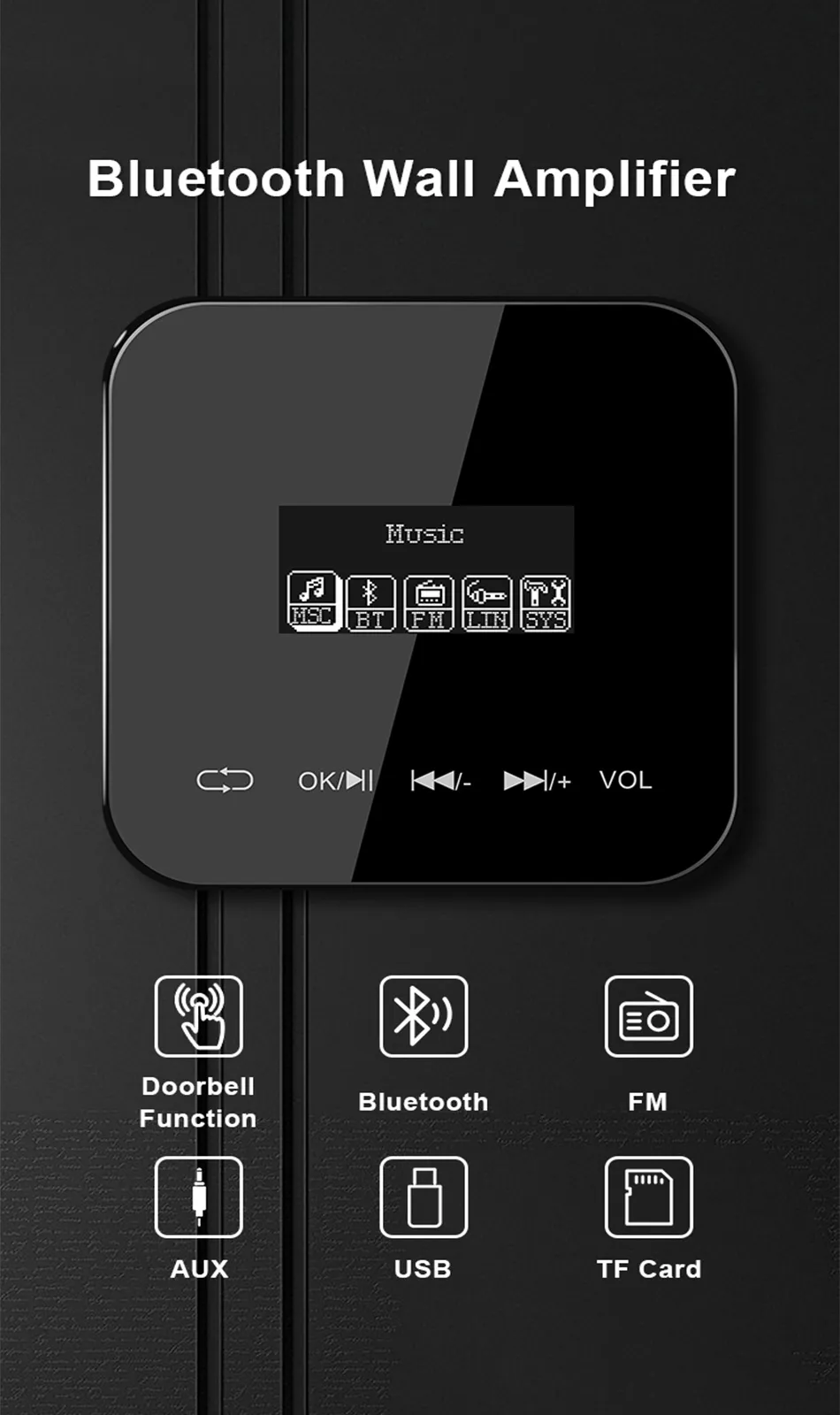 Description Picture 4 of itemHome Theater Stereo Sound Bluetooth Wall Amplifier 1.7 Inch Display HiFi Music Player Audio Center EQ FM USB TF Mini High Power