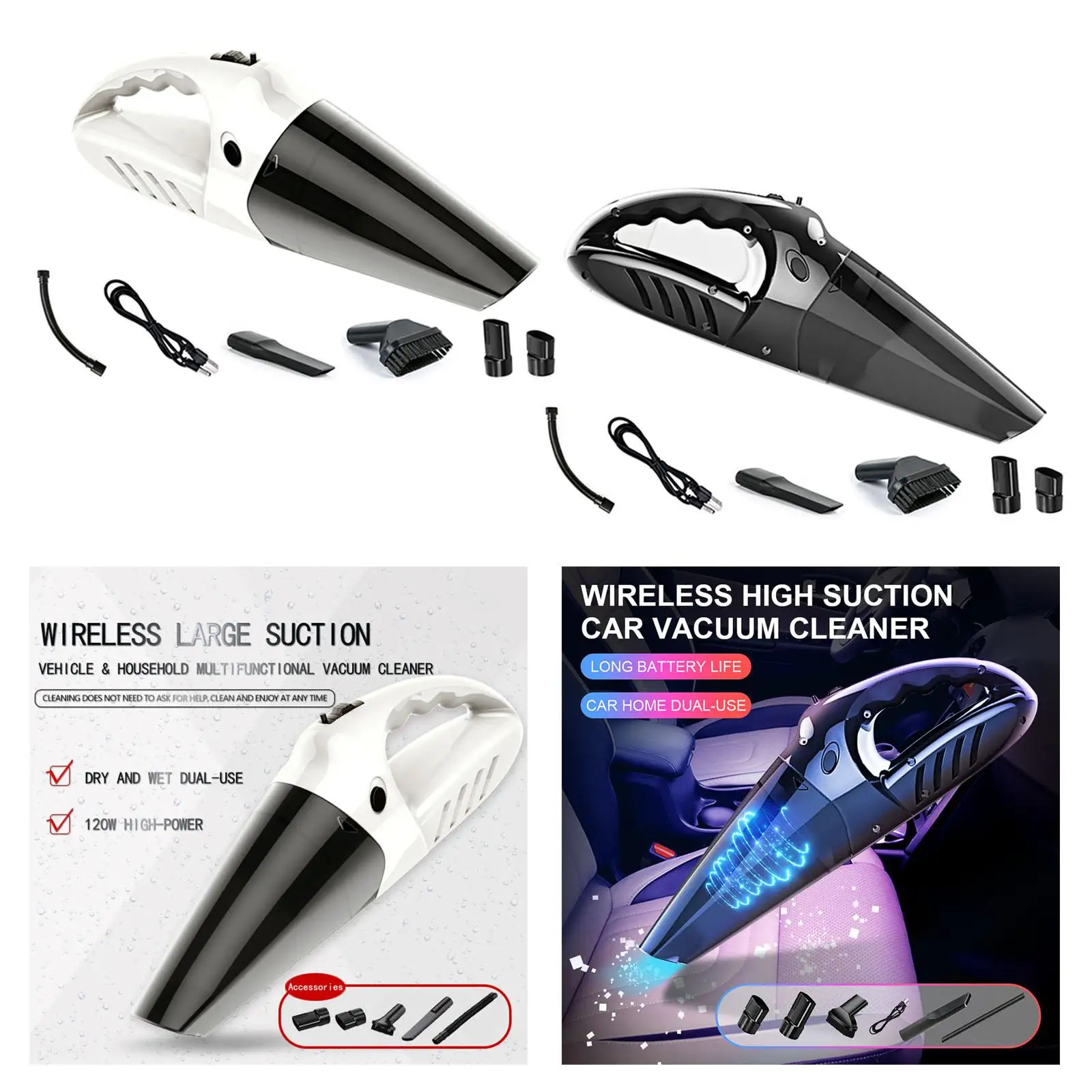 Portable Handheld Vacuum Powerful with 4 Attachments 4500PA Strong Suction 120W Car Vacuum Cleaner for Home Sofa Car Seat