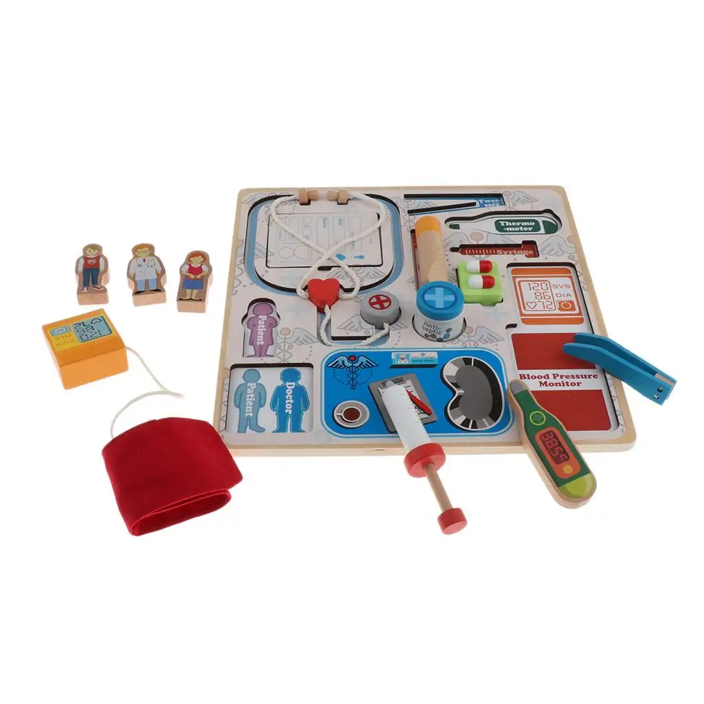 Wooden  Doctor Tools Set, Shape Sorting Puzzle, Children Day Gift, DIY Pretend Role Play
