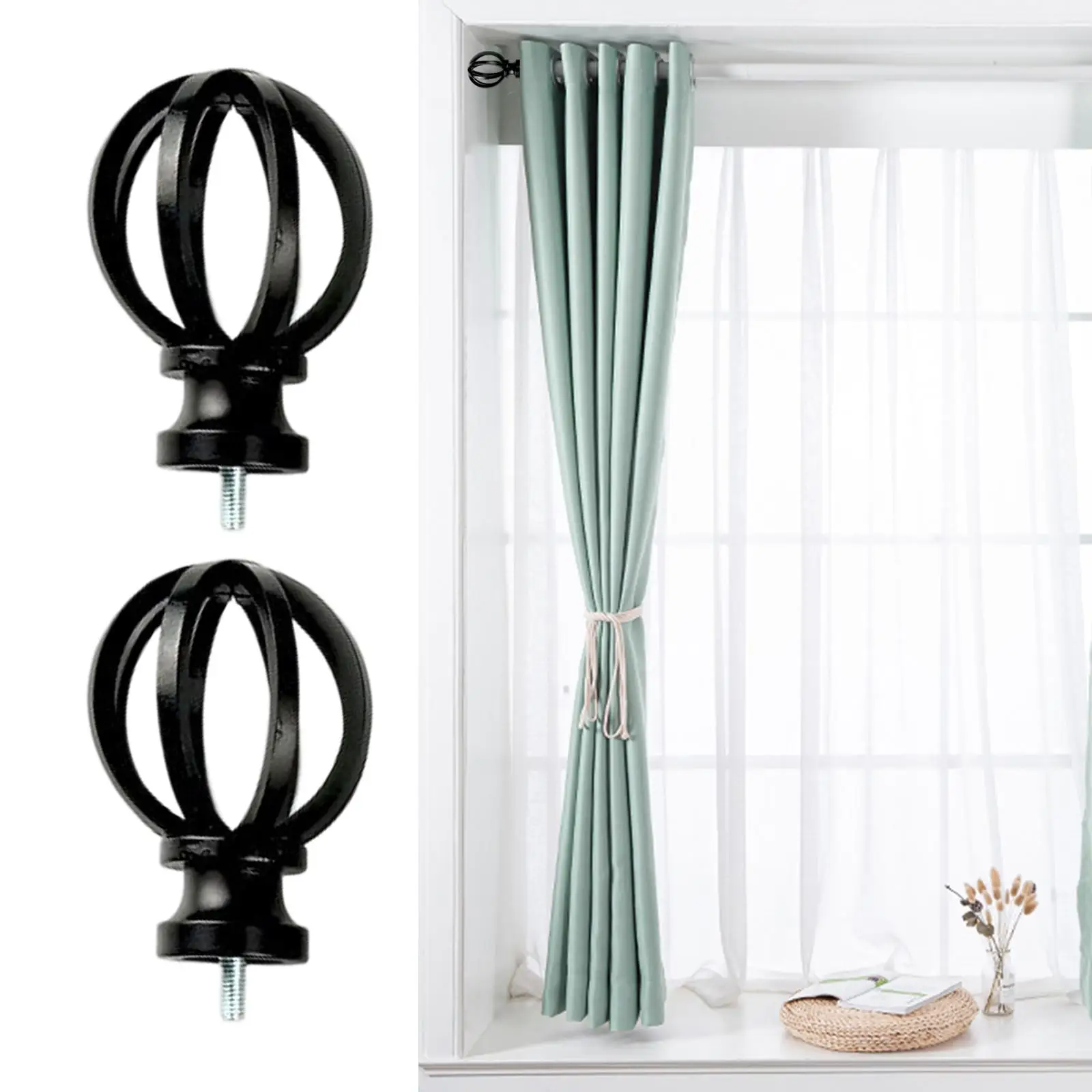 2x Cage Curtain Rod Finials 5/8 inch Diameter Decoration Hardware Vintage Drapery Rod Finials for Living Room Home Office