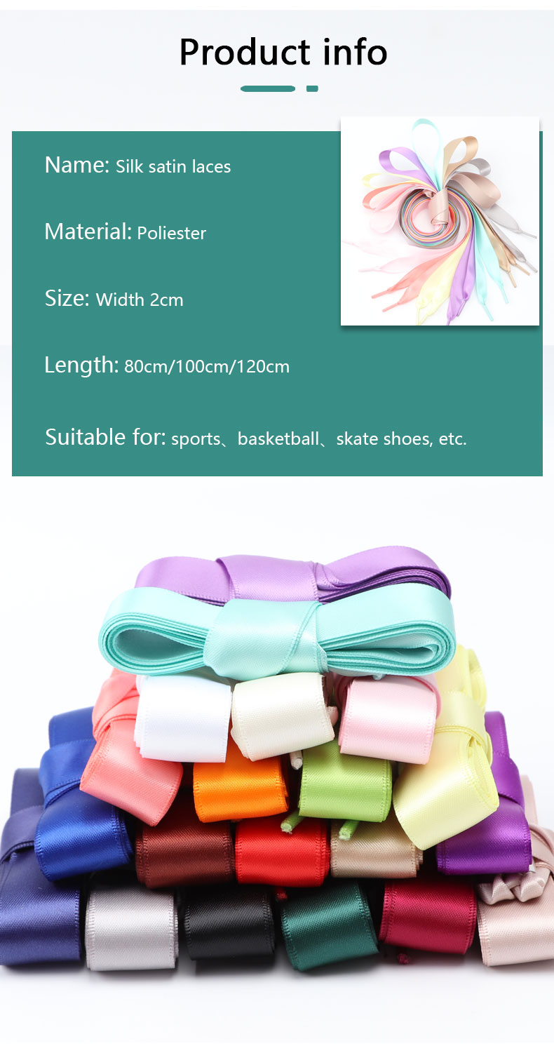 New Ribbon Sneakers Laces Satin Candy Color Double Sided Polyester Smooth 2cm Wide Women Shoes Shoelace Silk Wide Flat Web Lace