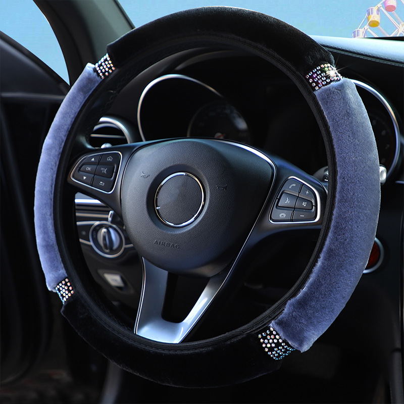 Winter-Lenkradbezug aus Kunstfell mit Strasssteinen, ohne Innenring, lange kurze Frisur, dehnbar, universelle Passform für das Auto – Detail 2