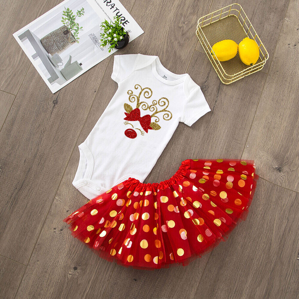 Mein 1. Weihnachts-Baby-Body + Kleid-Set, Weihnachtsfeier, Baby-Mädchen-Kleider, kurzärmeliges Kuchen-Kleid-Set für Kleinkinder – Detail 5