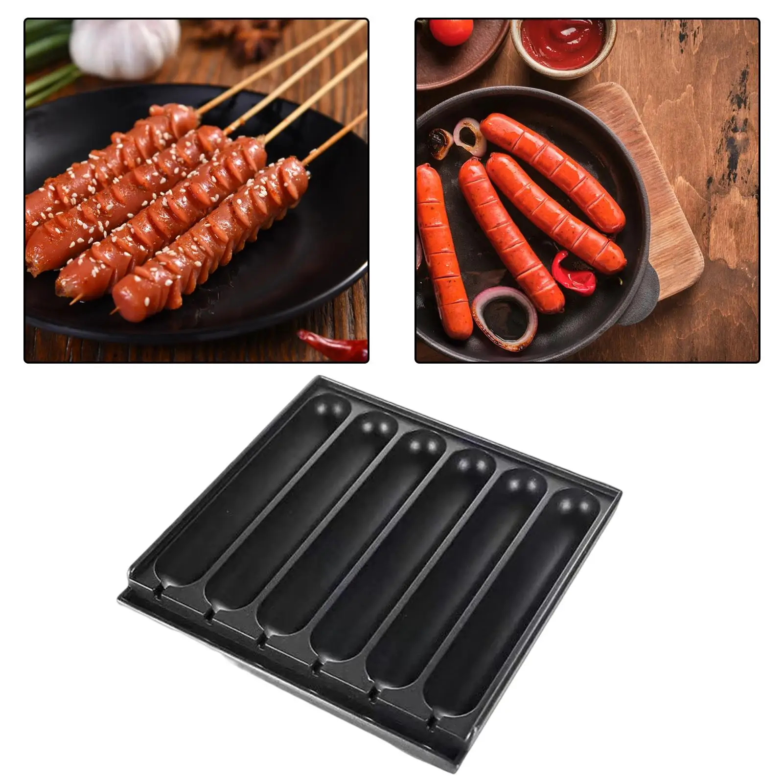 Sausage Grilling Pan Corn maker, 6 Cavity, Aluminum Alloy Hot maker Grill Pan for Cooking, Kitchen
