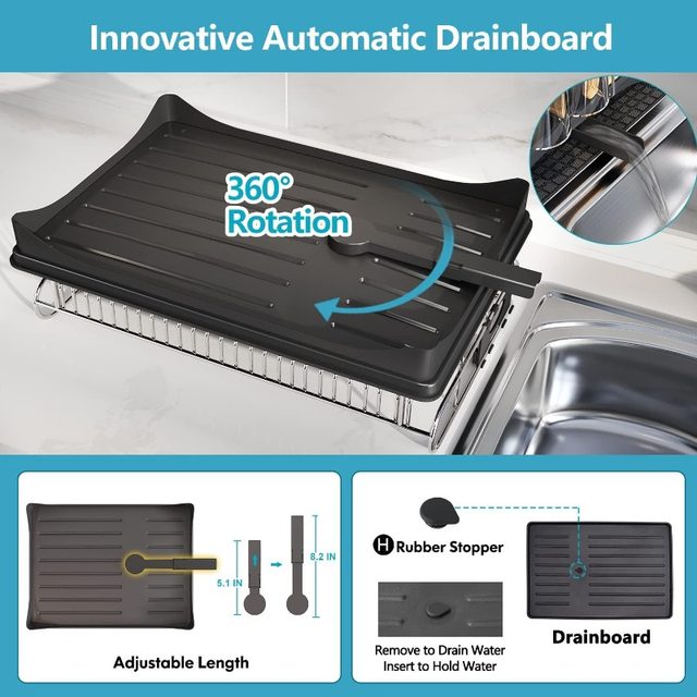 boosiny Large Dish Drying Rack with Drainboard Set, 2 Tier Dish Strainer  with Utensil and Cup Holder, and Dryer Mat, Dish Drainers for