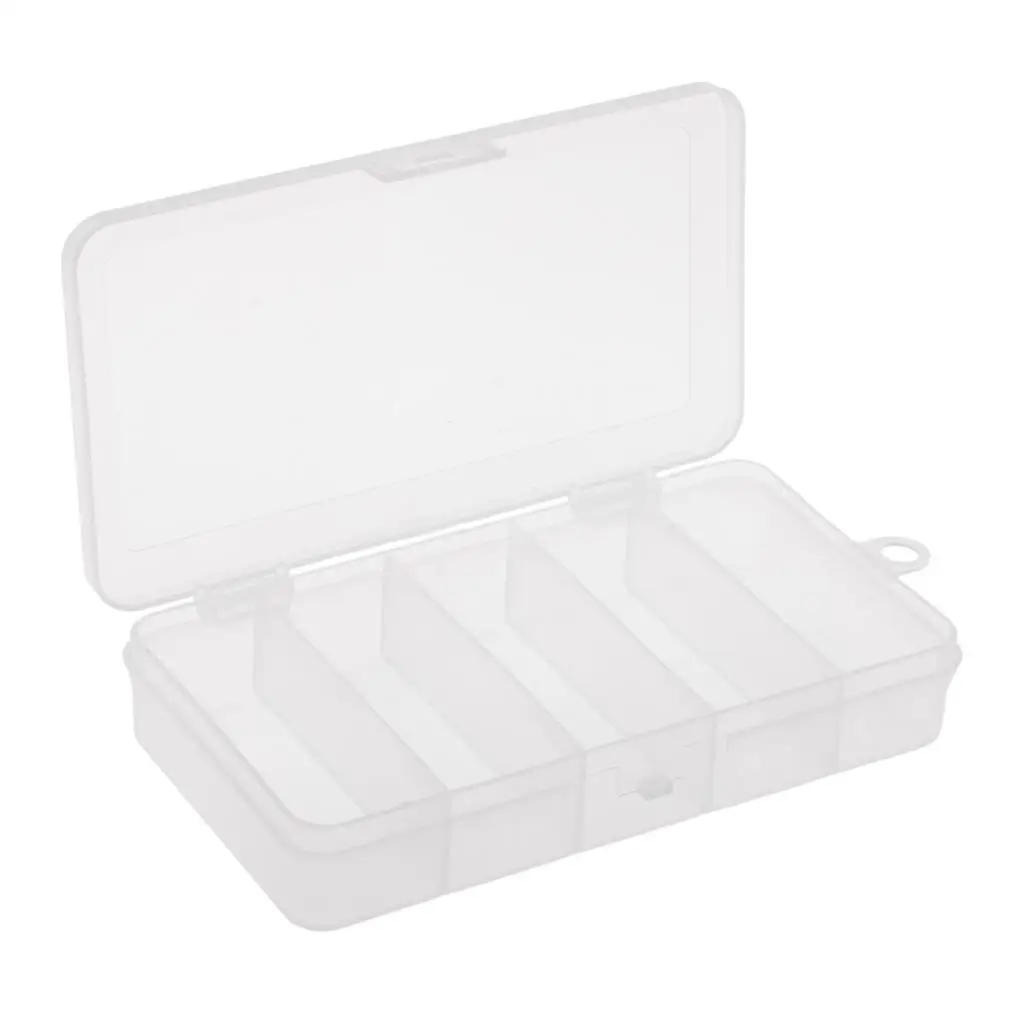 PP Plastic Clear Fishing Tackle Box 5 Compartments Lure Hooks Storage Case