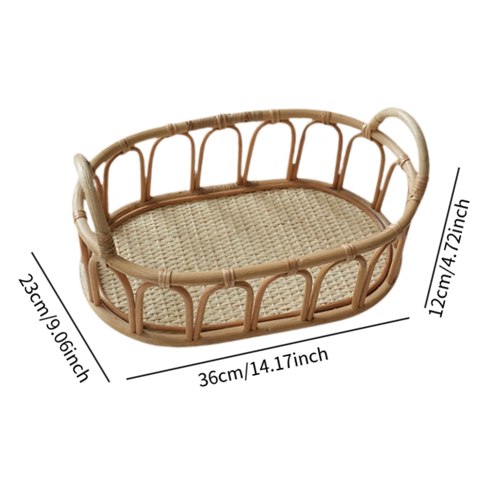 Rattan Basket Oval Shelf Decorative with Handles for Fruits Sundries Snacks