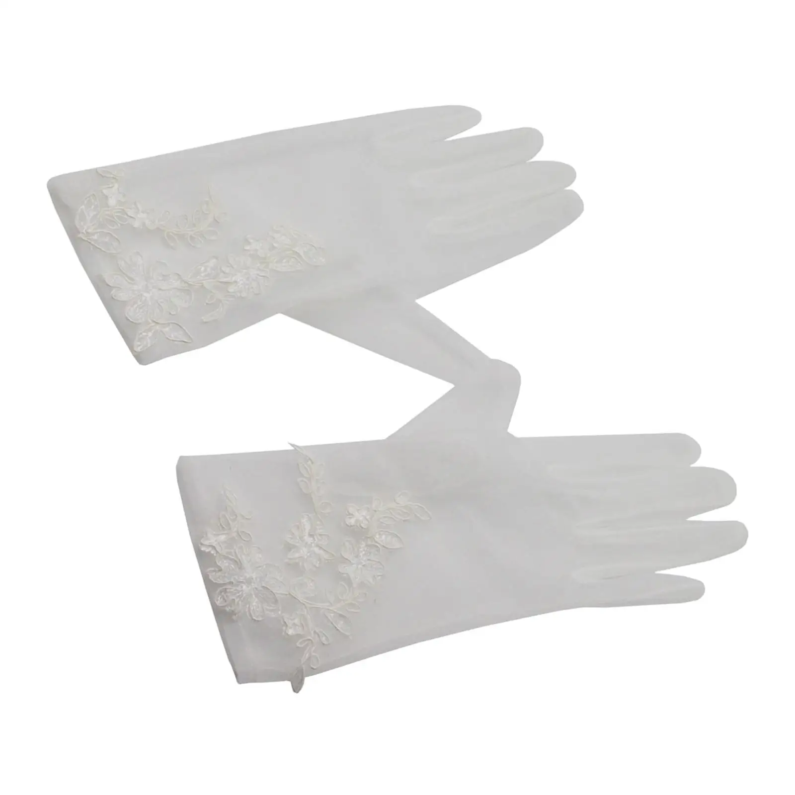 Women Lace Glove Short Tulle Gloves Wrist Length White Bridal Gloves Wedding Bride Dress Gloves for Prom Costume Accessories