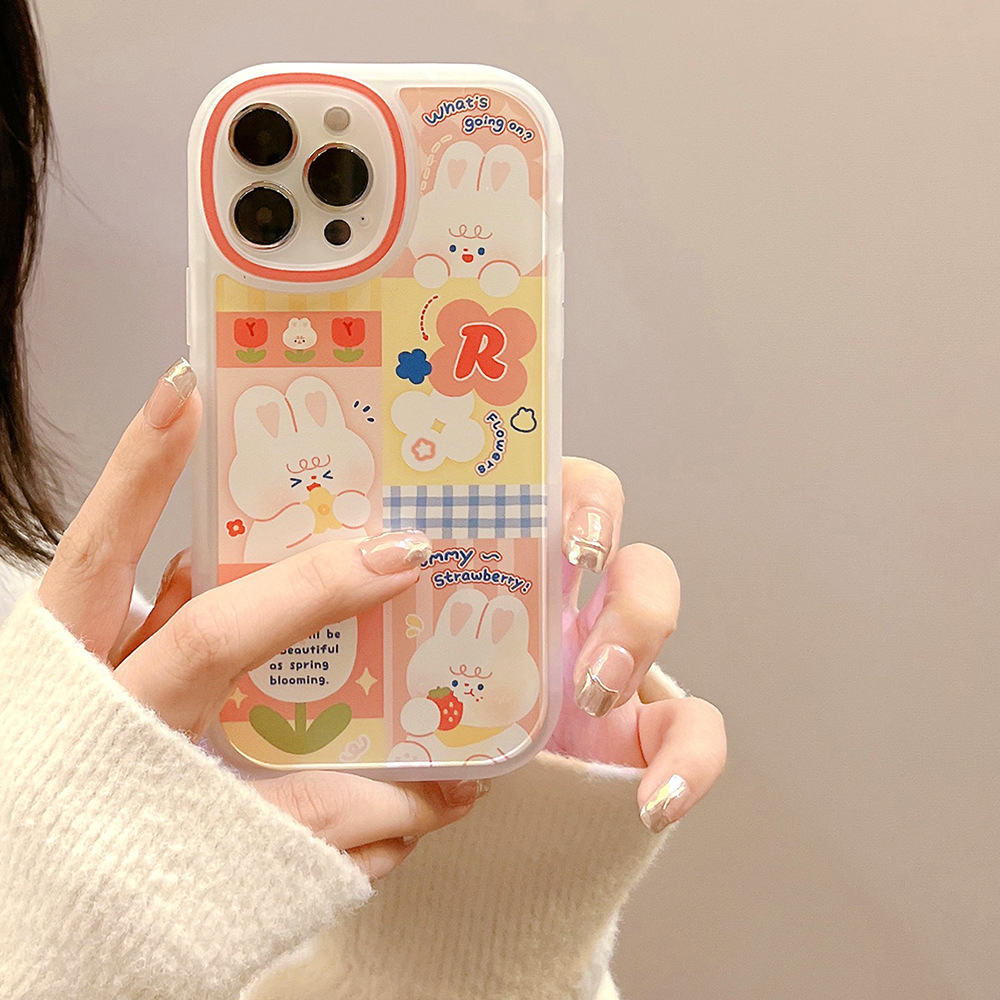 iphone 13 pro max cover Retro sweet Kawaii bunny rabbit tulip art Phone Case For iPhone 13 12 11 Pro Max Xr Xs Max 7 8 Plus case Cute Cartoon Soft cover case iphone 13 pro max