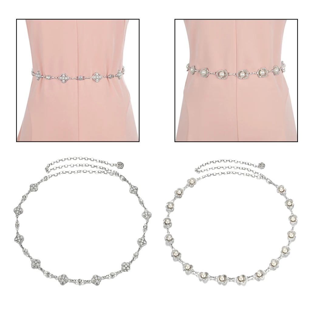 Shiny Diamante Crystal Metal Waist Chain Belt for Women Bridal Dress Gowns