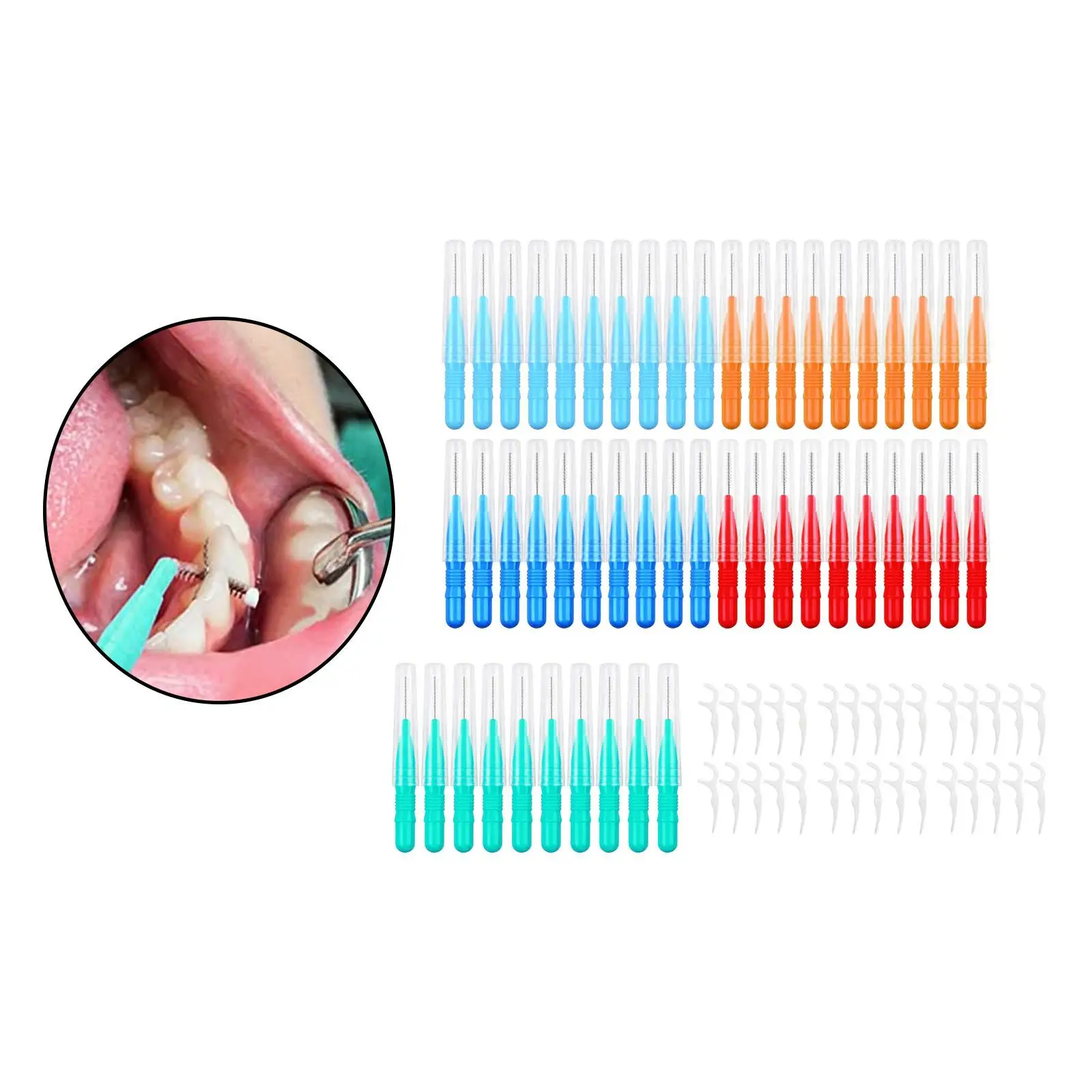 50x Interdental Brushes for Removing Food and Plaque Between Teeth 2/2.5/3mm Portable 30Pcs Floss Sticks Teeth Cleaners