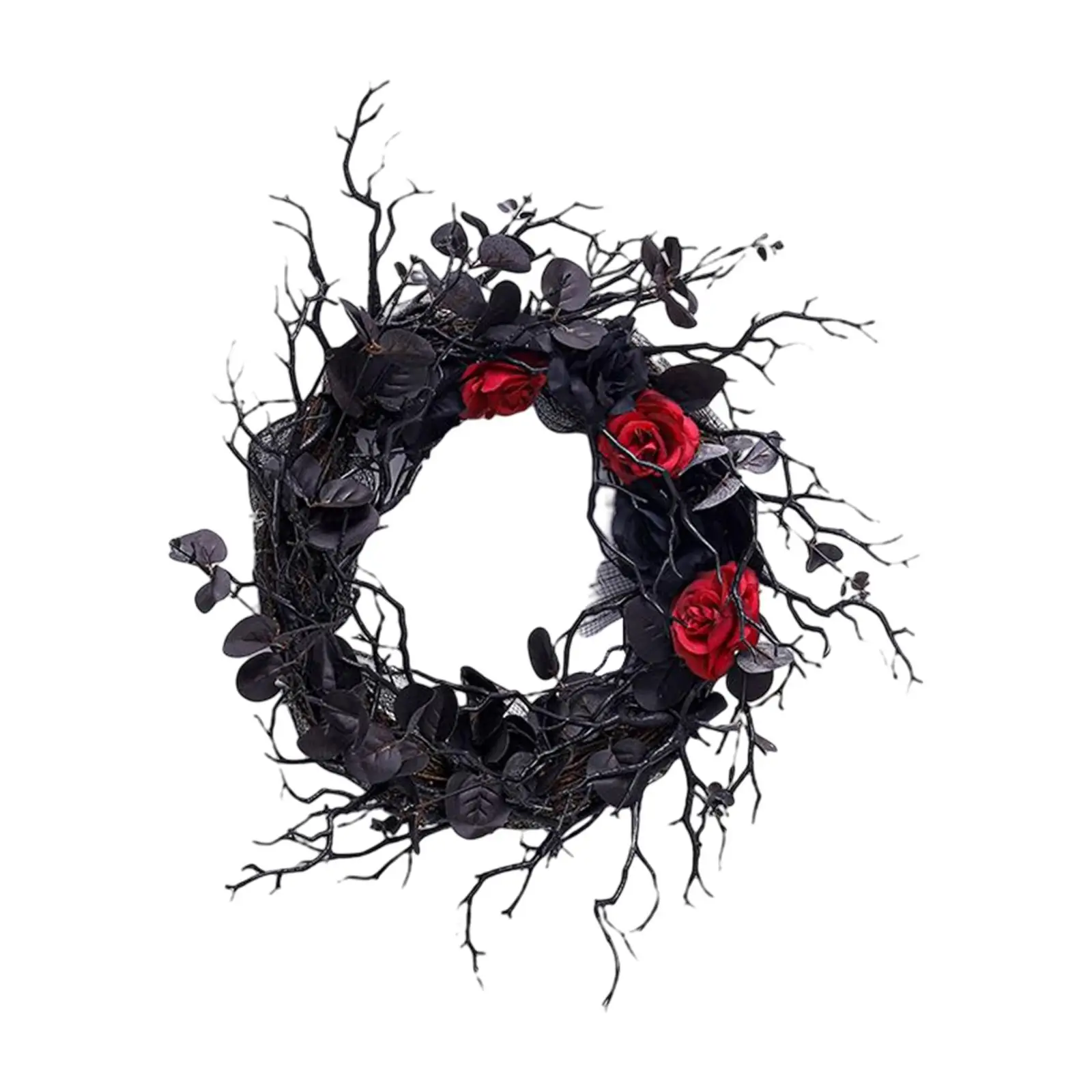 Artificial Halloween Wreath Black Red 14inch Spooky Ornament for Indoor Outdoor Holiday Home Window Wall Hanging Party