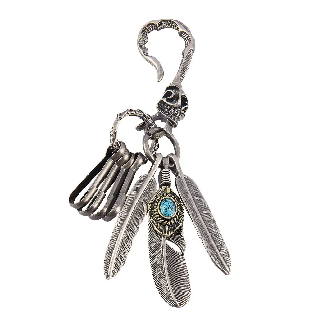 Bohemian Turquoise Feather Tassel Keychain for Bag Plush Key Chain Boho