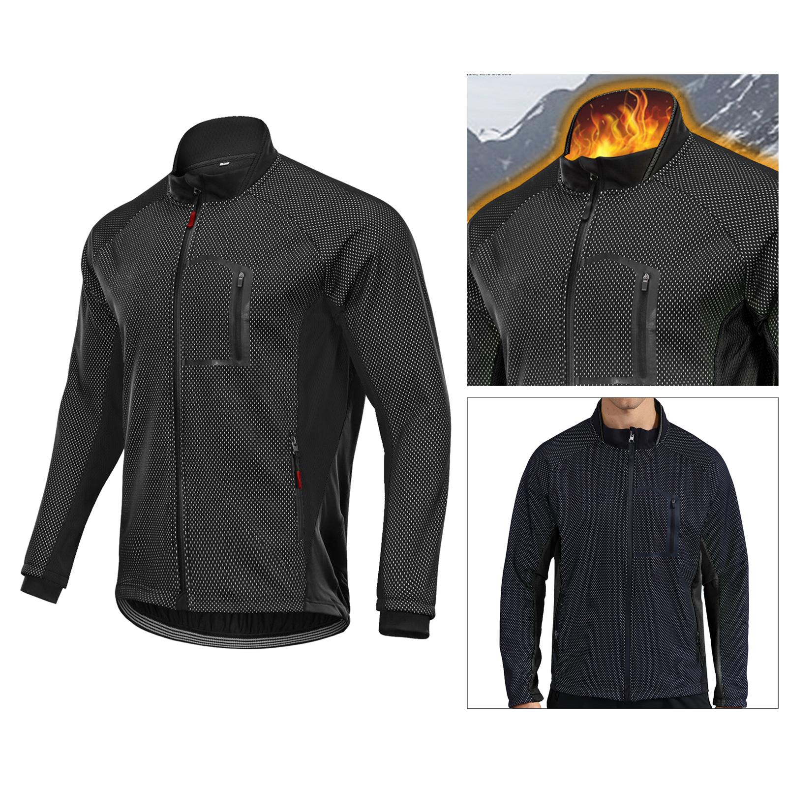 Mens Cycling Fleece Jacket Breathable Bike Long Sleeve Coat Jersey Windbreaker  Outdoor Sports , Reflective Strips