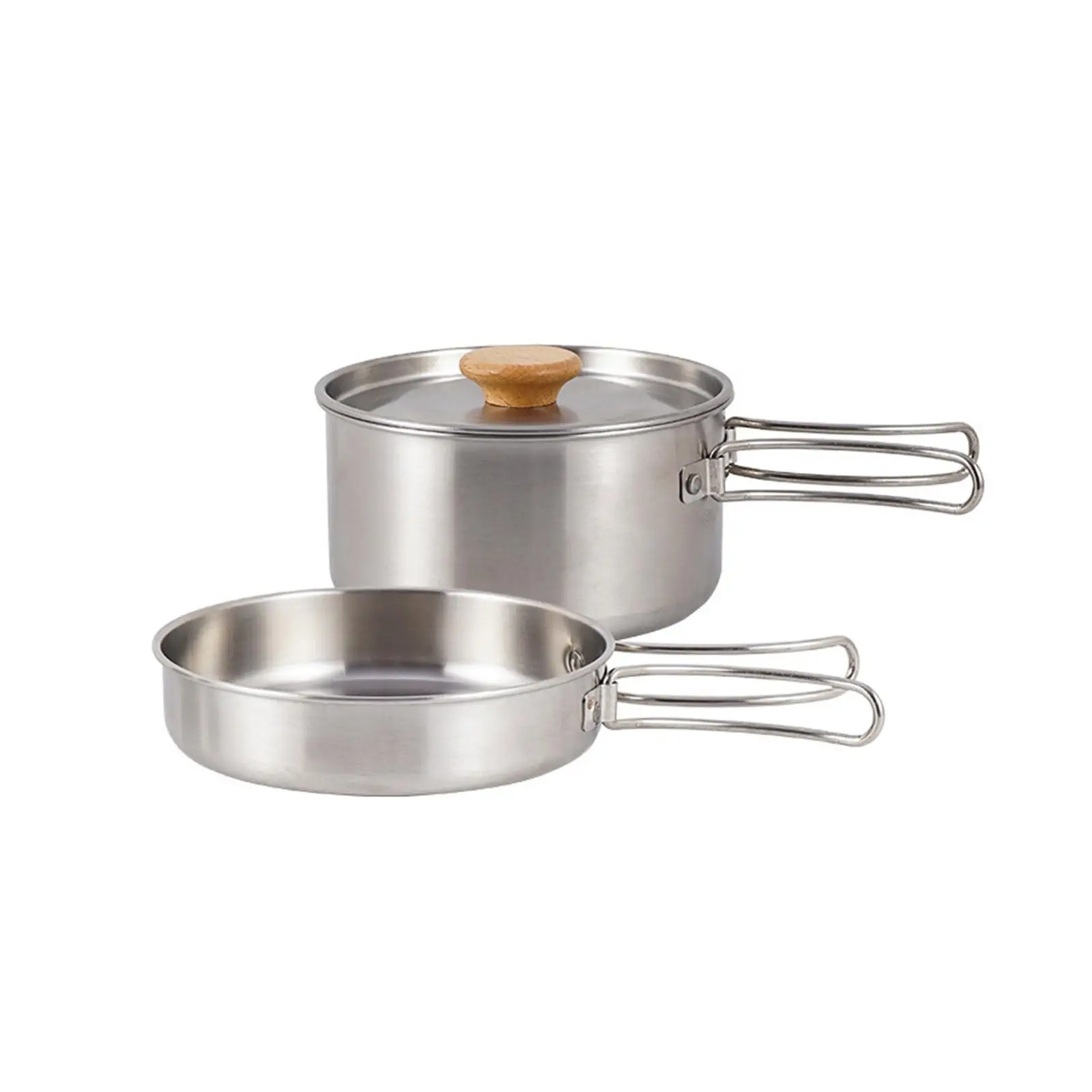 Camping Pots Pans Portable Stainless Steel Cookware Tableware Easily Clean Heat