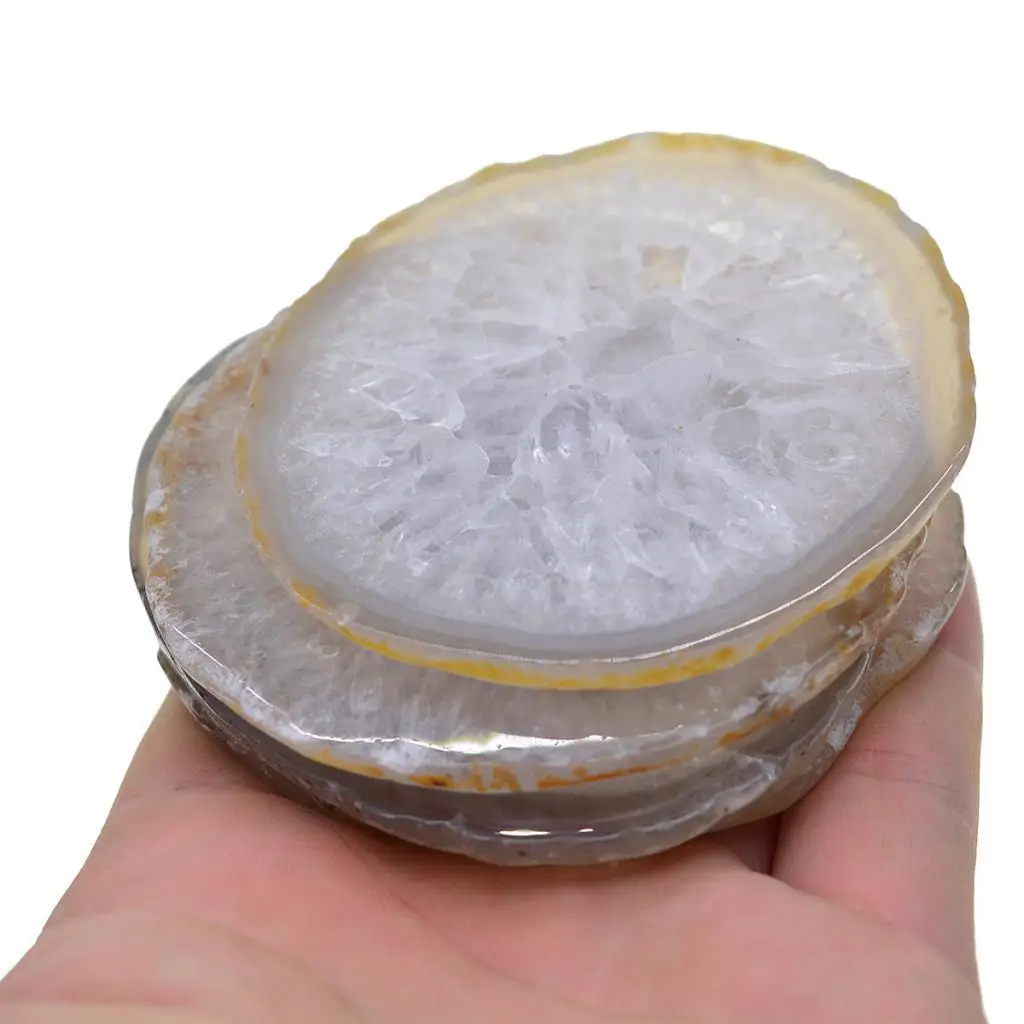 4Pcs Round Agate Slice Crystal Coaster Cup   Placemat Decoration Ornaments for Jewelry Making DIY Craft