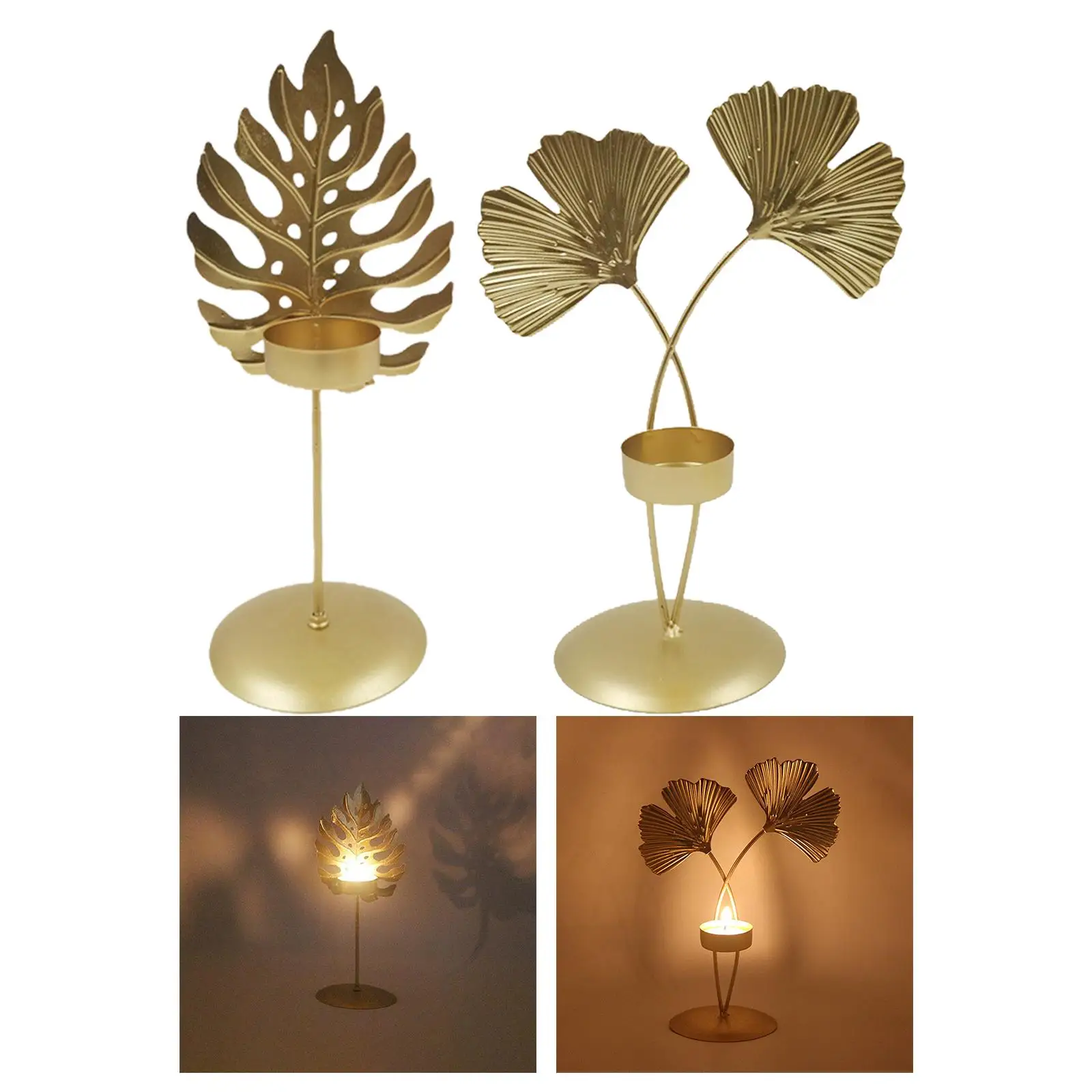 Golden Leaf Candle Holder Ornament Stick Holder Candlestick Crafts Centerpiece Gift for Event Wedding Table Parties Dining Table