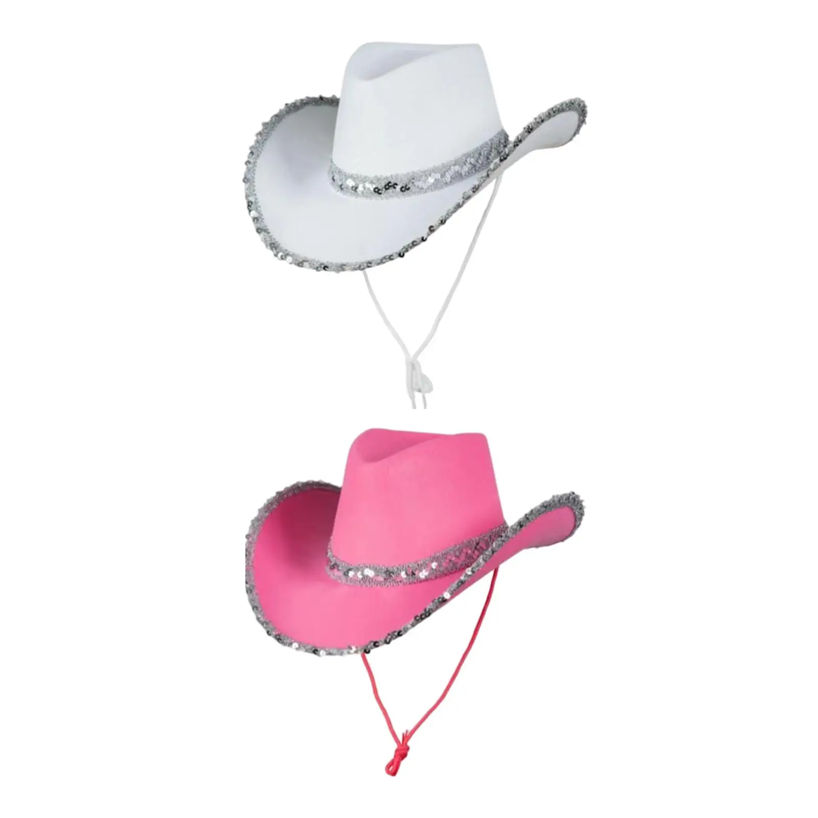 Western Women Cowboy Hat Wide Brim Sequin Edge Sunhat Cowgirl Hats for Engagement Party Wedding Fancy Dress Costume Role Play