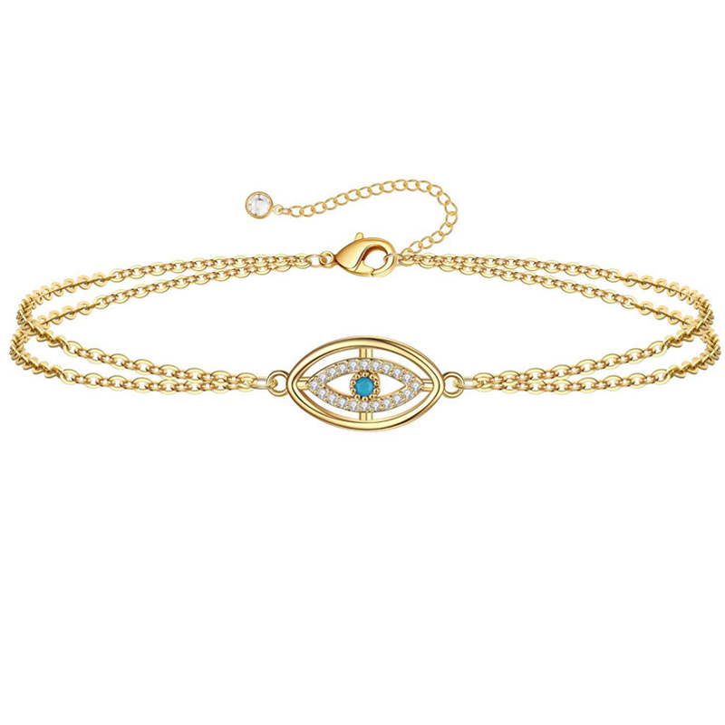Zierliches Goldarmband für Frauen, 14 Karat vergoldet, böser Blick, Türkis, Charm-Armband, Satellitenkette, Schmuck, süß für Mädchen und Frauen – Detail 3