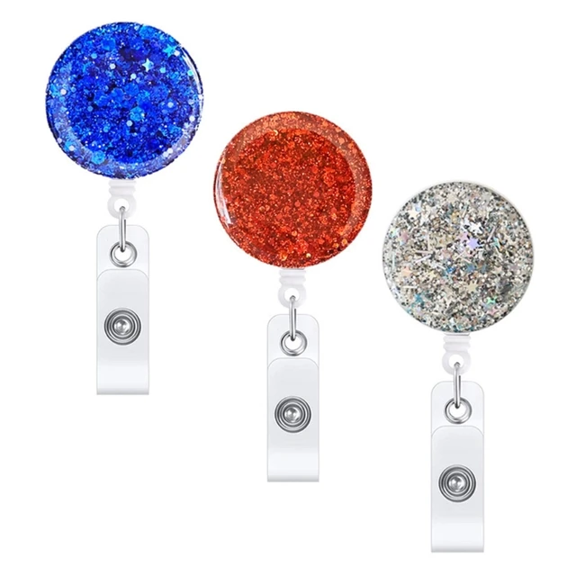 3Pcs Glitter Sequins Badge Holder with Swivel Clip for Nurse Doctor,  Acrylic Badge Reel Clip Retractable Reel - AliExpress