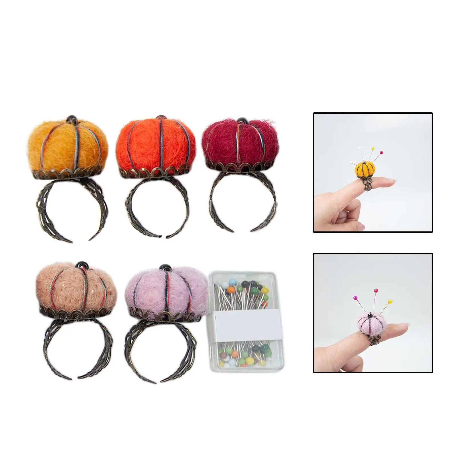 5x Felt Pincushions Sewing Supply Insert Pin Cushion Assorted Color Handcraft Cute Pumpkin Shaped for Quilting Sewing Accessory