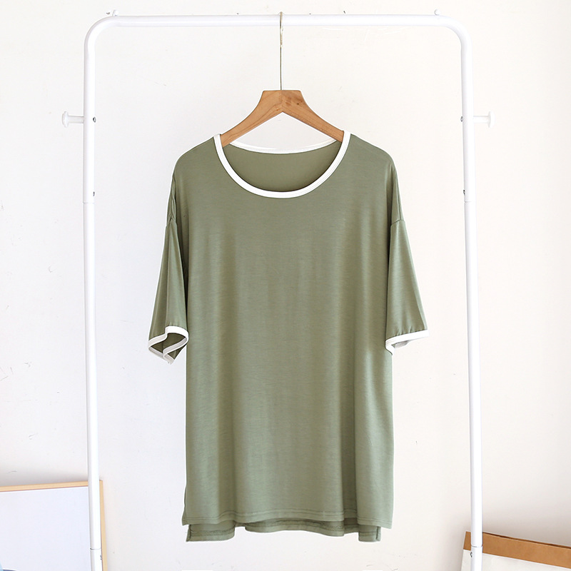 Neue Sommer-Damen-Pyjamas aus Modal, Kurzarm-T-Shirt, Einteiler, Kurzarm, Übergröße, Mehrfarbig, Lässige Homewear-Oberteile – Detail 8