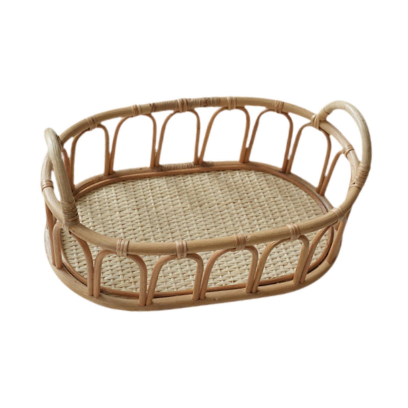 Rattan Basket Oval Shelf Decorative with Handles for Fruits Sundries Snacks