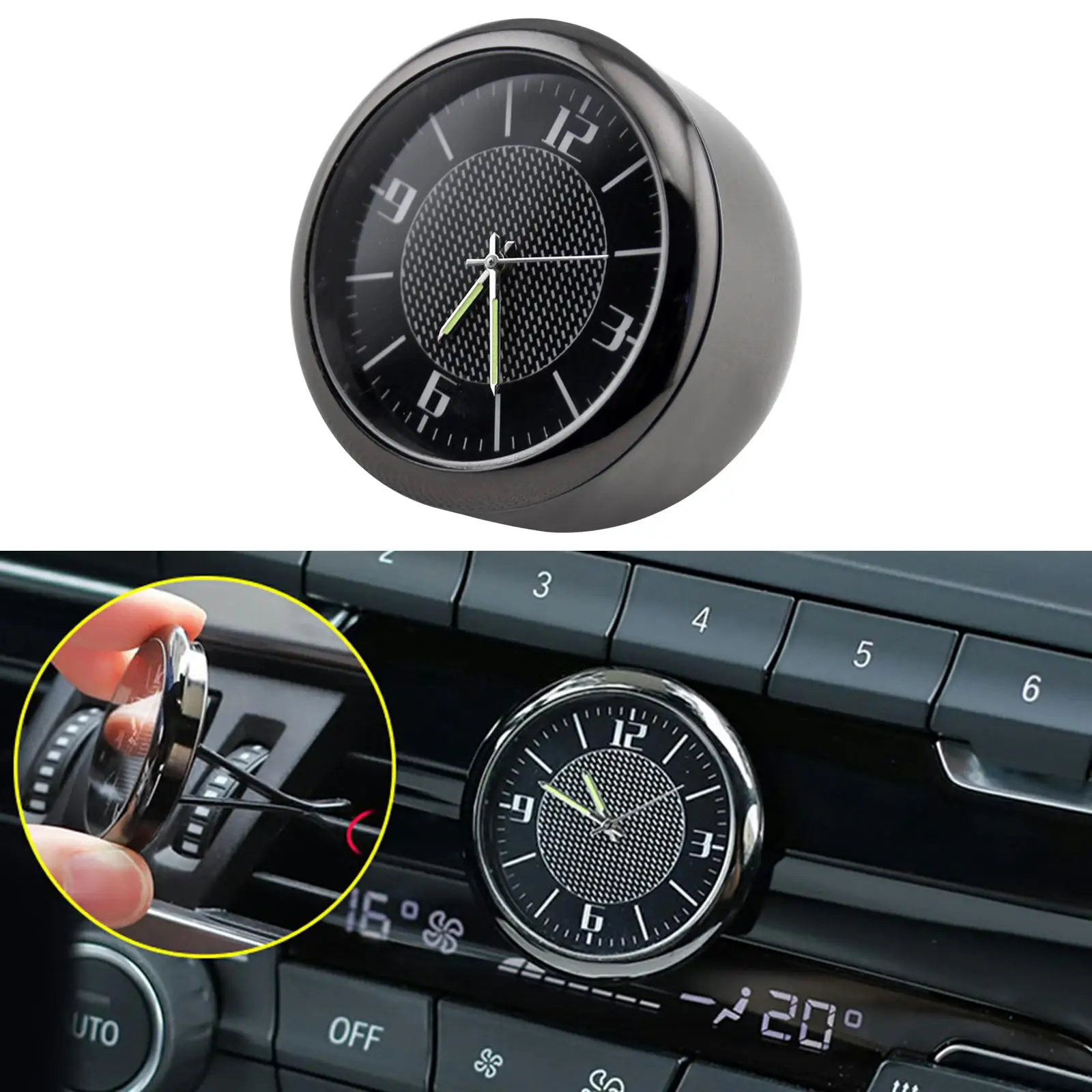 small Clock, Luminous Clock car Accessories pocket Decoration round Conditioner