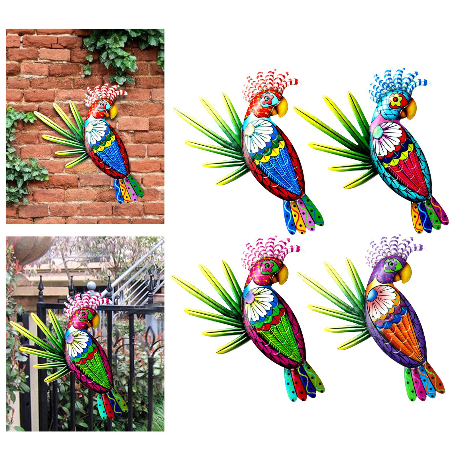 Metal Parrot Wall Art Decor Colorful Birds for Fence Kitchen Decoration