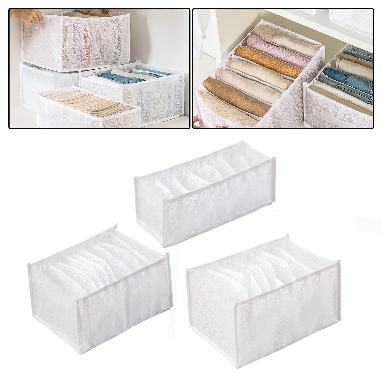 Clothes Storage Boxes with Compartments Washable Stackable Wardrobe Clothes Organizer for Socks Trousers Underwear Bra Pants