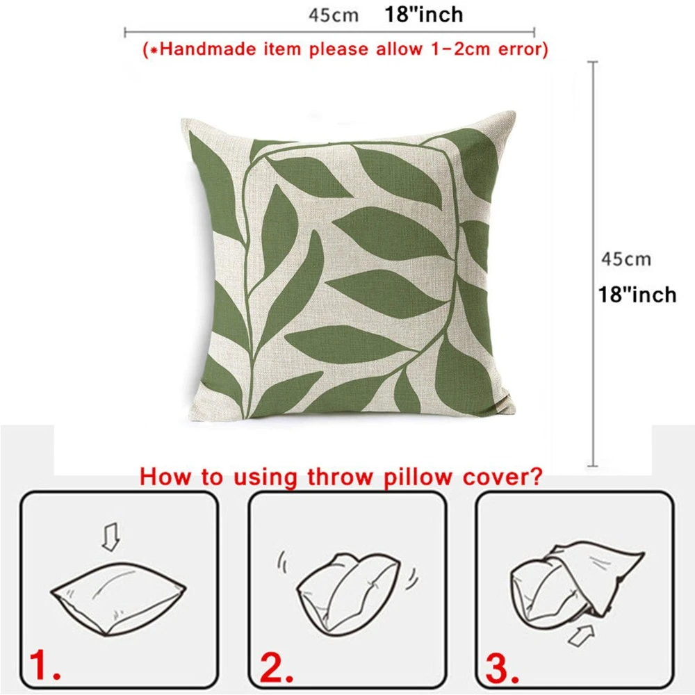 Tropical Green Plants Cushion Cover 45x45cm Abstract Face  Linen Pillow Cover Home Sofa Plaid Stripe Wave Geometric Pillow Case