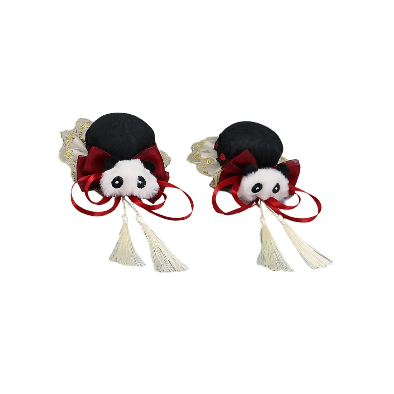 2x Chinese Style Hair Clips Panda Barrette Styling Tool Tassel Snap Hairpins for Qipao Daily