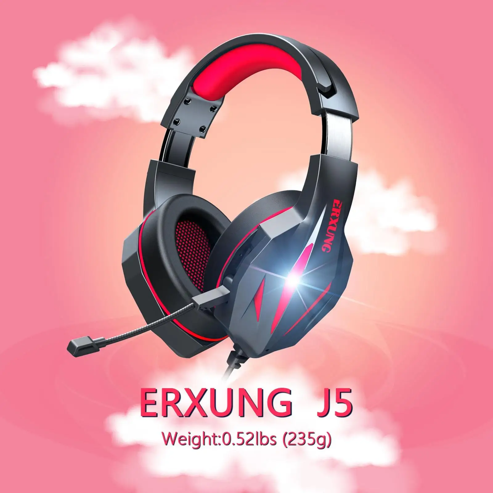 Stereo LED Over-Ear Gaming Headset Headphones 4 Surround 3.5mm Plug 4 5 Controller PC Laptop Computer Games Gamer Mobile Phone