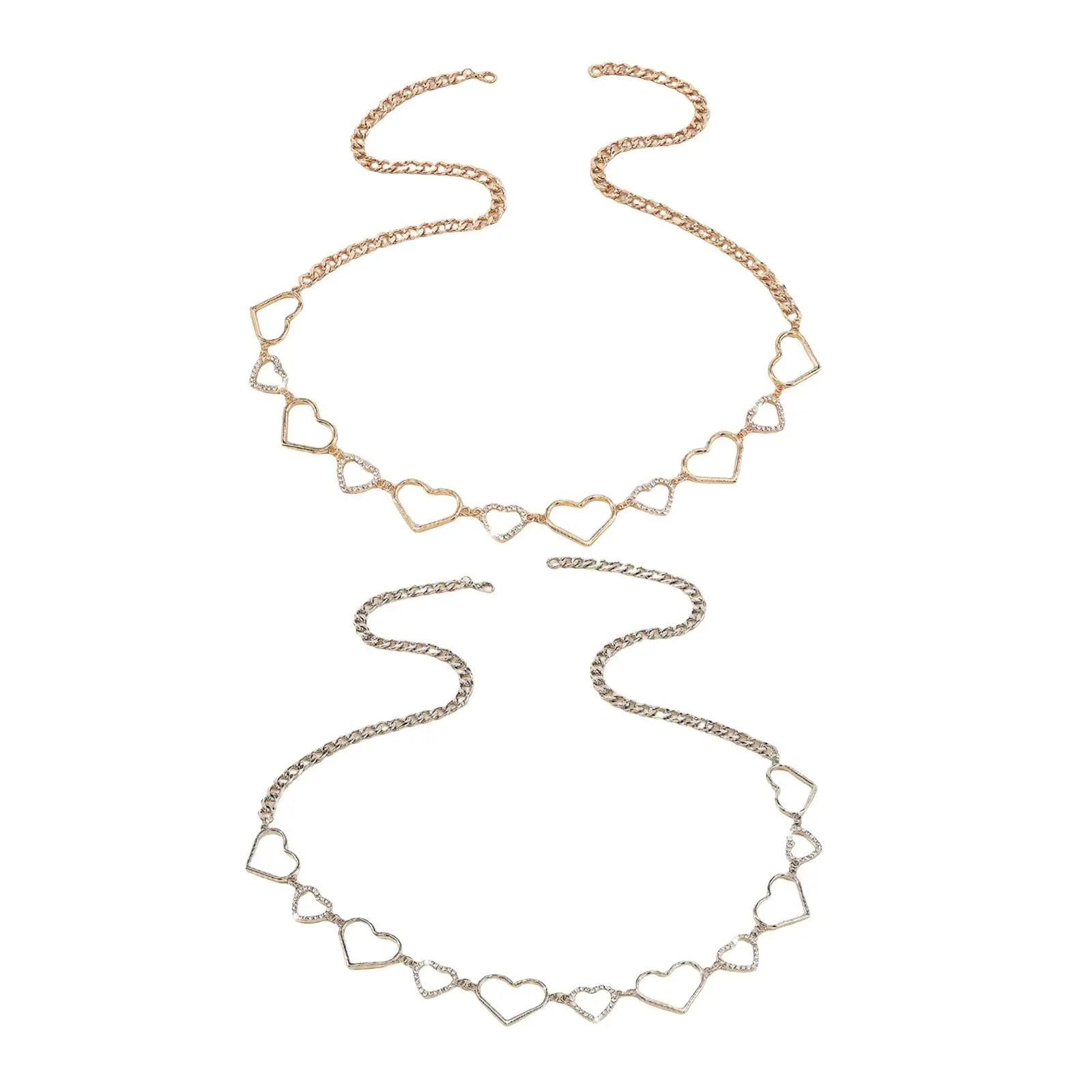 Fashion Women Waist Chain Belt Rhinestone Crystal Adjustable Heart Decorative Body Link for Beach Outfit Girls Pants