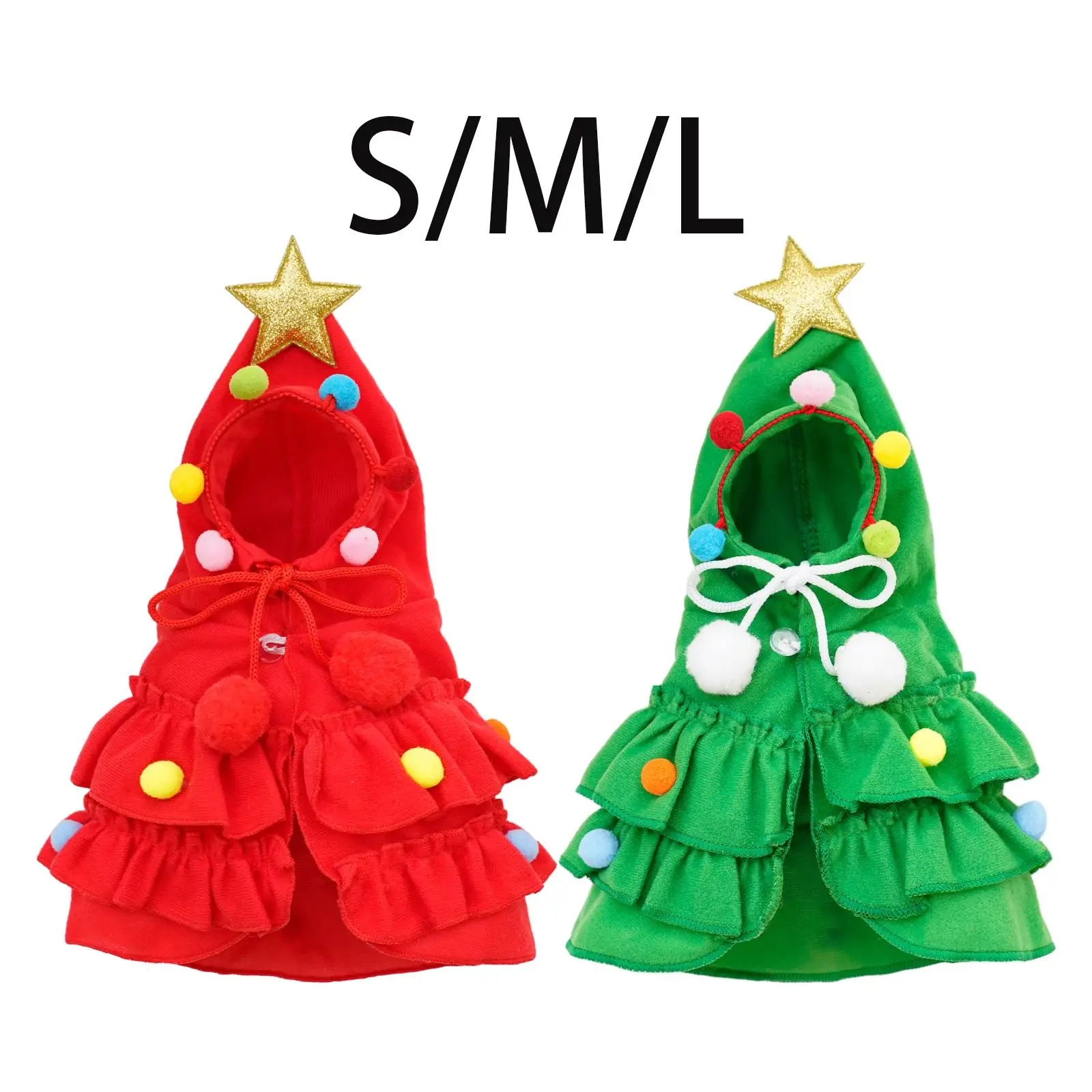 Pet Christmas Costume Cosplay Dress Pet Hoodie Cat Santa Outfit Xmas Cloak with Star and pompoms for Small Medium Dog Cat 