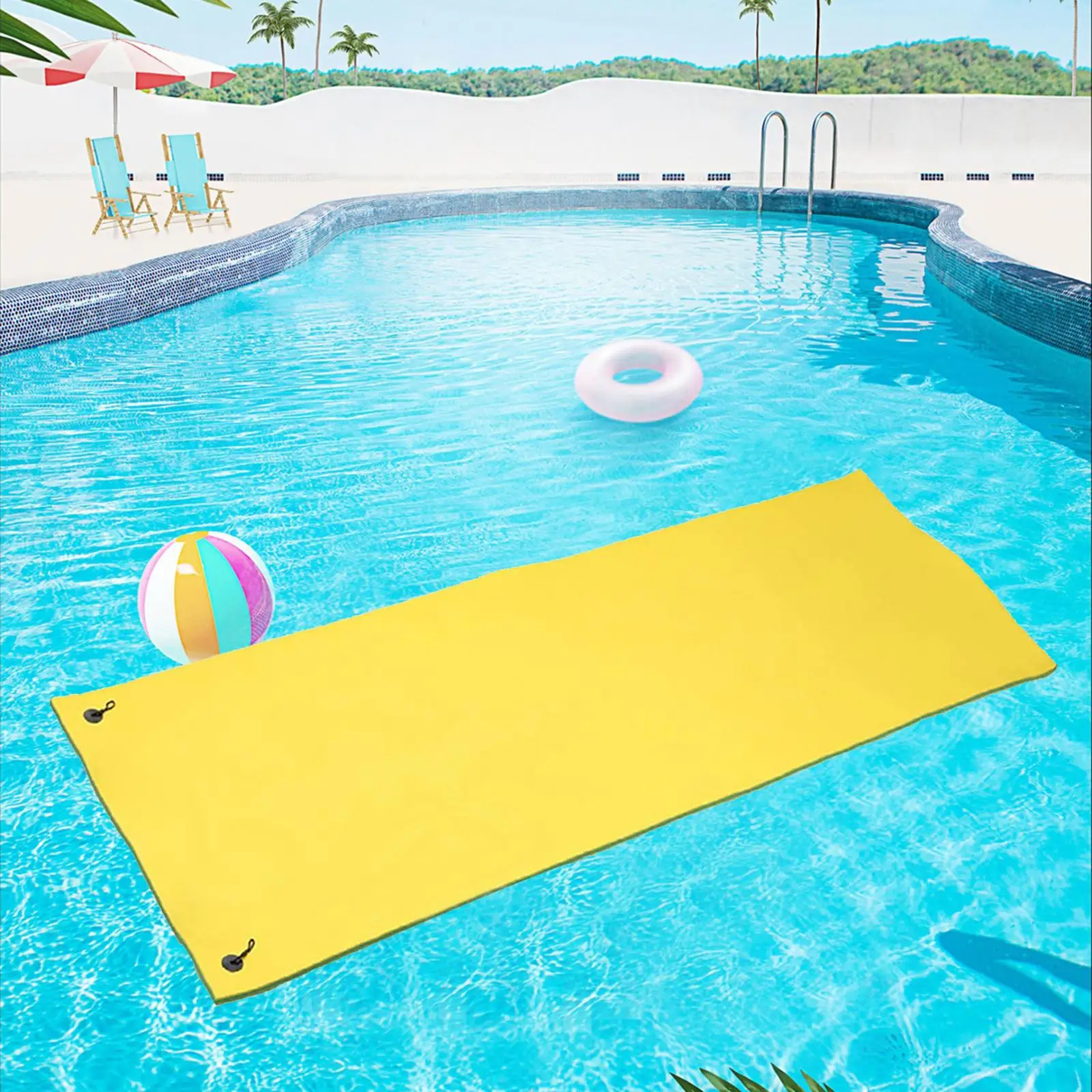 Pool Water Floating Mat 3 Layer Water Raft 270x90x3.3cm Tear Resistant for Kids, Teens, Adults Portable Xpe Foam Mat Roll up Pad