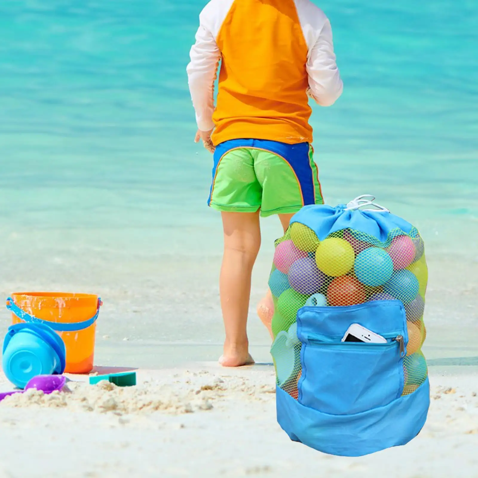 Beach Mesh Bag Tote Drawstring Beach Sand Toy Beach Storage Bag Beach Tote Bag for Outing Travel Holiday Picnic Accessories