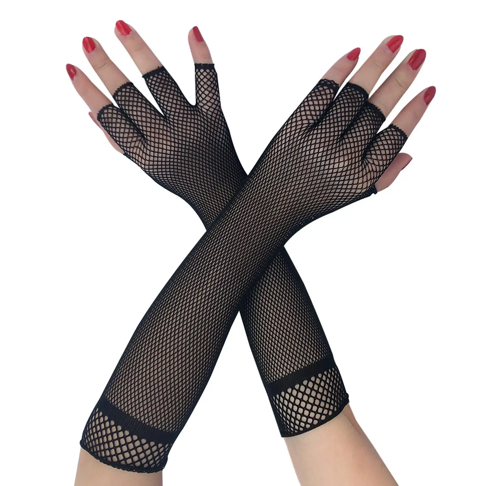 Punk Fishnet Long Gloves Mittens Accessory Mesh Elbow Length Nylon Gothic for Ladies Party Cosplay Costume Women