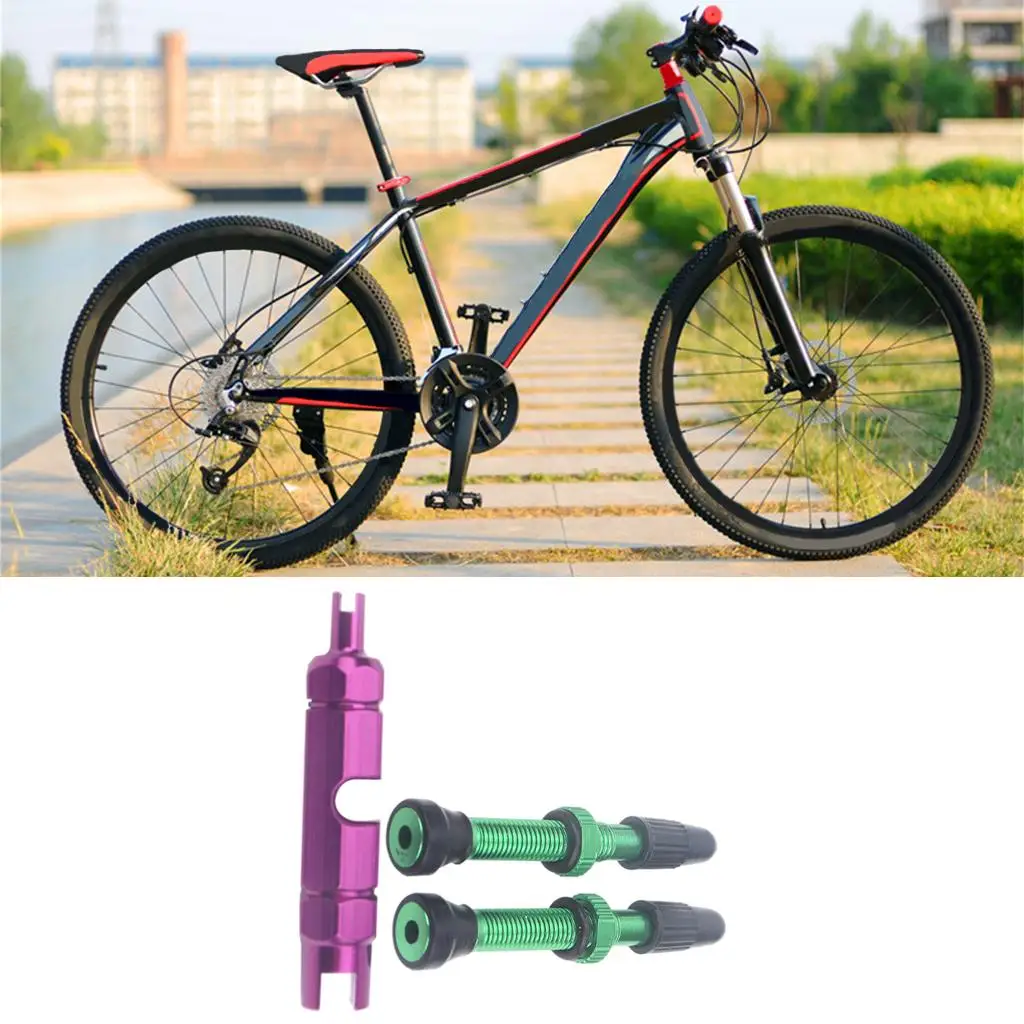 1 Pair   Valve Core Kit, with Valve Core Remover Tool, 40mm Tubeless Removable Metal Valve Stems,  MTB Accessories