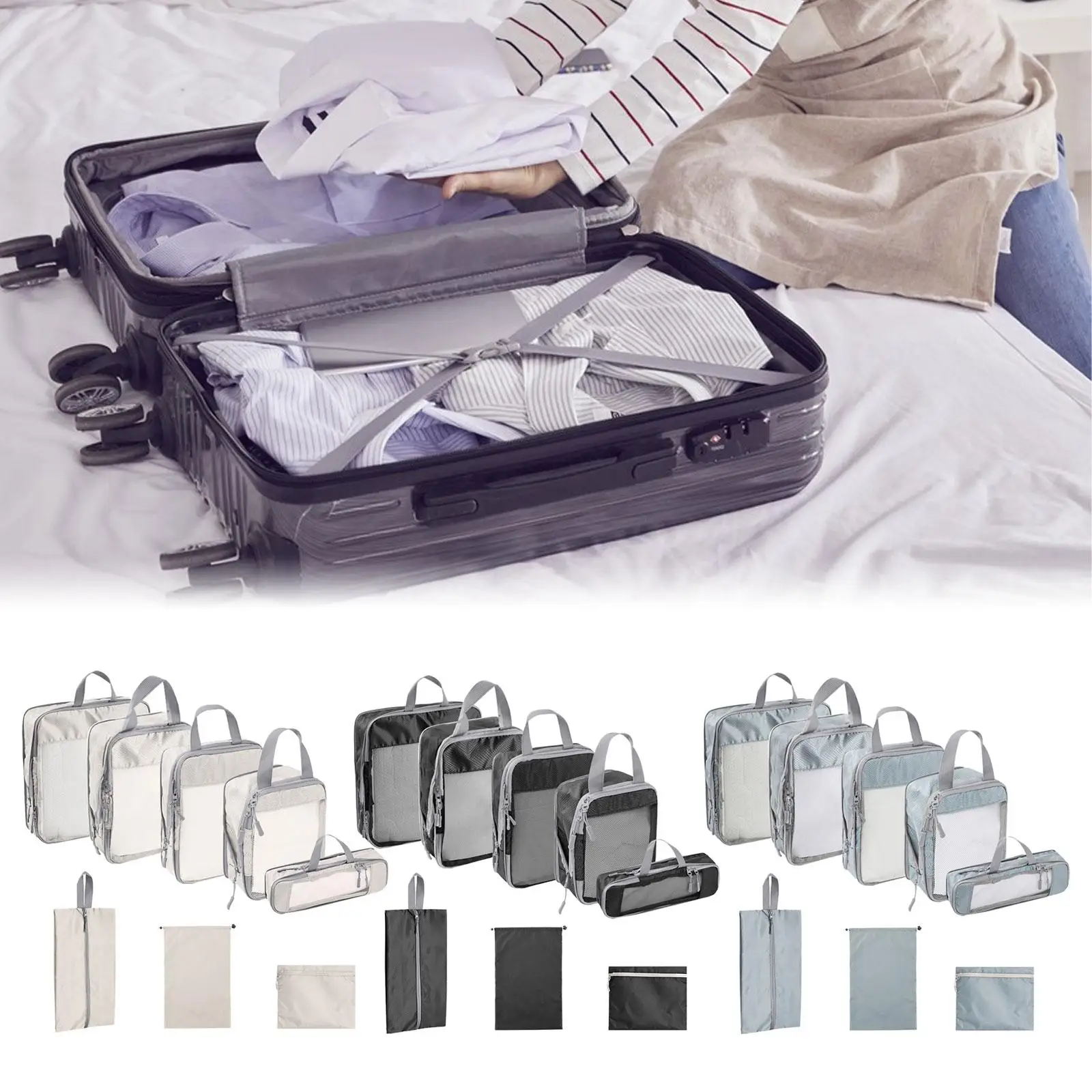 8 Pieces Compression Packing Cubes Toiletry Saving Expandable Packing Organizers for Family Vacations Holidays Outdoor Camping