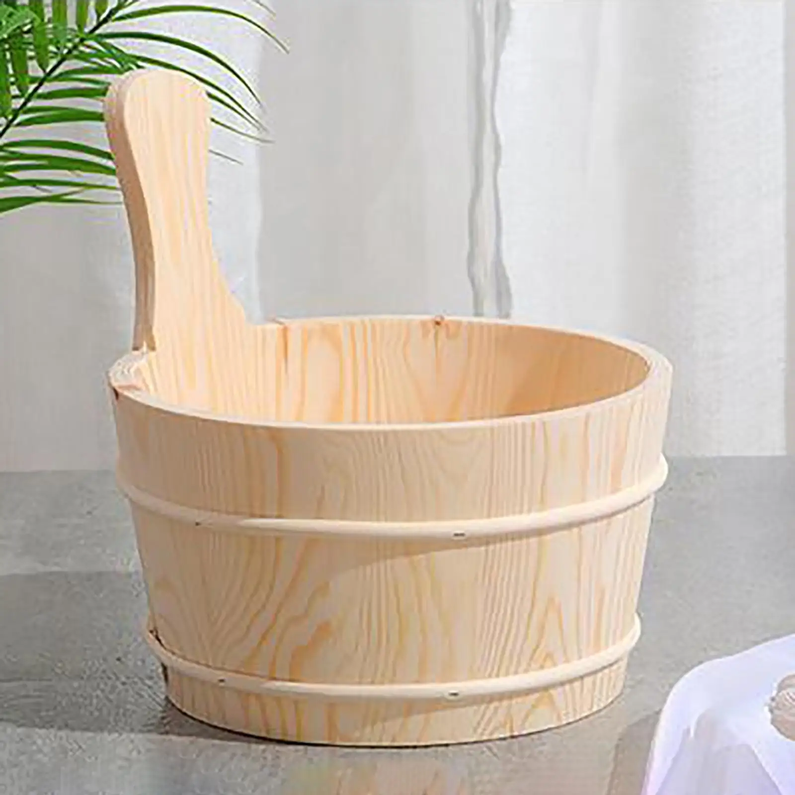 Sauna Bucket Barrel Set with Liner 4L Wood with Laddle Handmade Portable for 