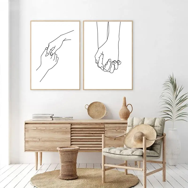 Black White Couple Line Wall Art Canvas Painting Line Drawing Hand Love Kiss Posters and Prints Nordic Picture Living Room Decor