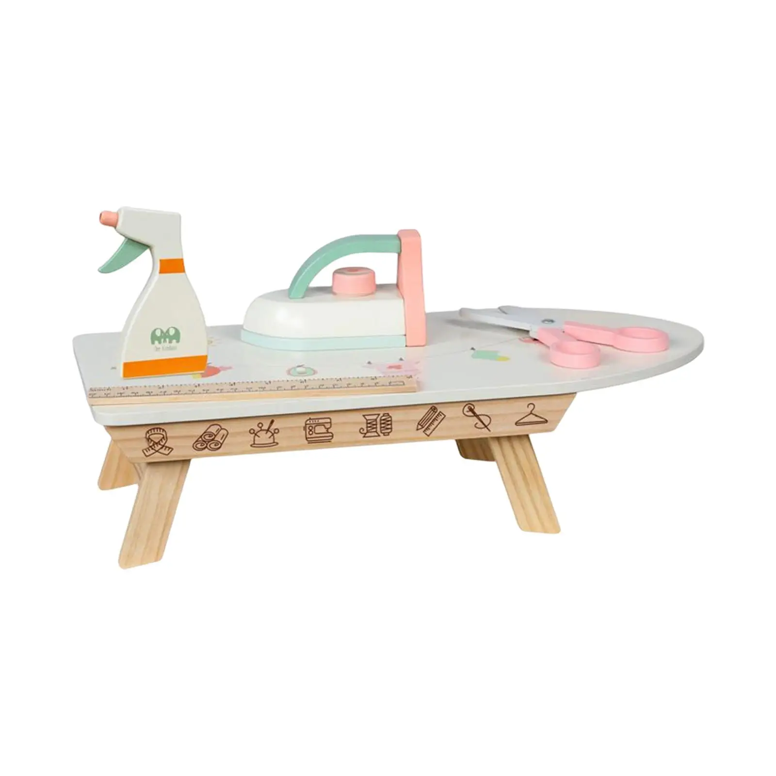 Pretend Ironing Board and Iron Wood Handicraft Toy with Clothes Iron, Ironing Board, & Accessories Laundry Toys for Girls Boys