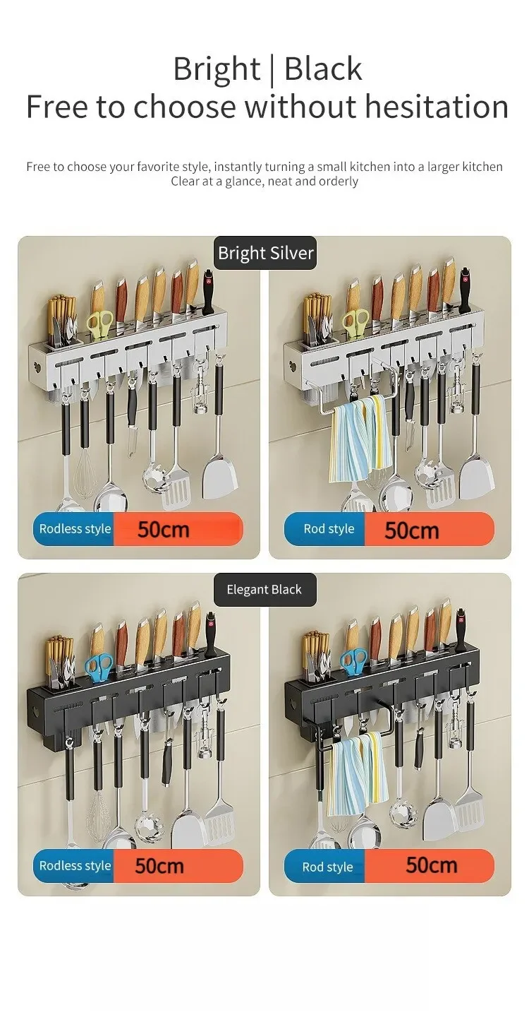 Description Picture 6 of itemHot Stainless Steel Kitchen Storage Rack Wall-mounted Multifunctional Storage Knife Rack with Multiple Brackets and Hooks