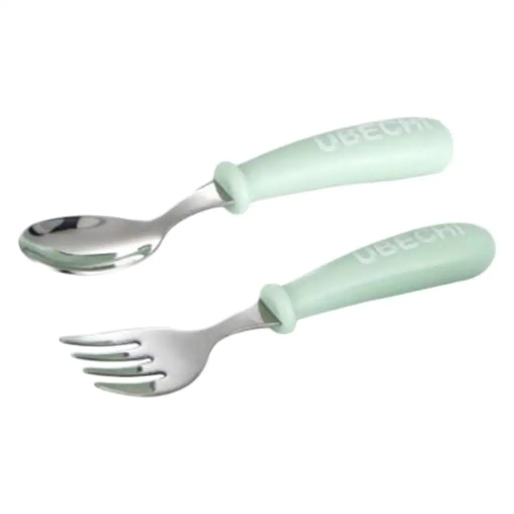 Baby Practice Cutlery Fork Spoon Stainless Steel Kids Tableware 