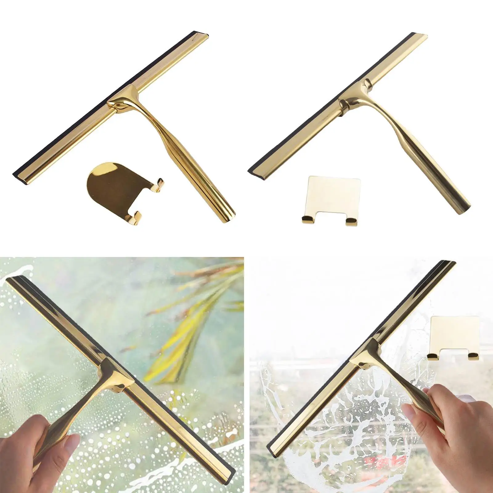 Glass Wiper W/ Hook Holder Rubber Cleaning Hanging Scraper   for Windows