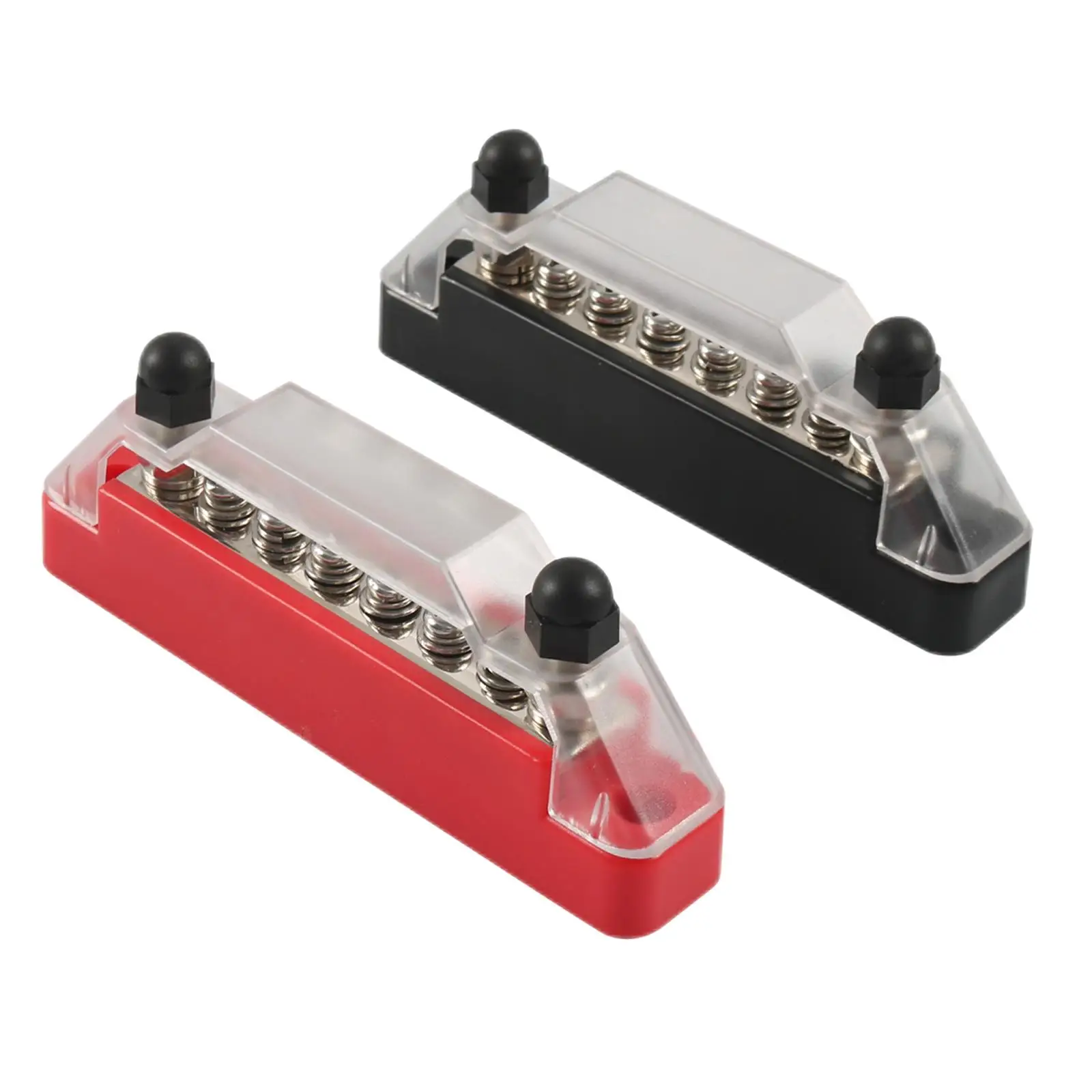 2Pcs Ground Power Distribution Block 2x M6 Studs 6x M4 Screws with Cover Bus Bar Fit for Vehicles Marine Truck Car